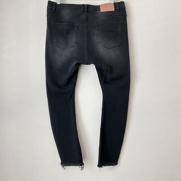 One X One Teaspoon Low Waist Bow Shaped Tapered Leg Jeans Curved Hem Black 32 - Picture 2 of 11